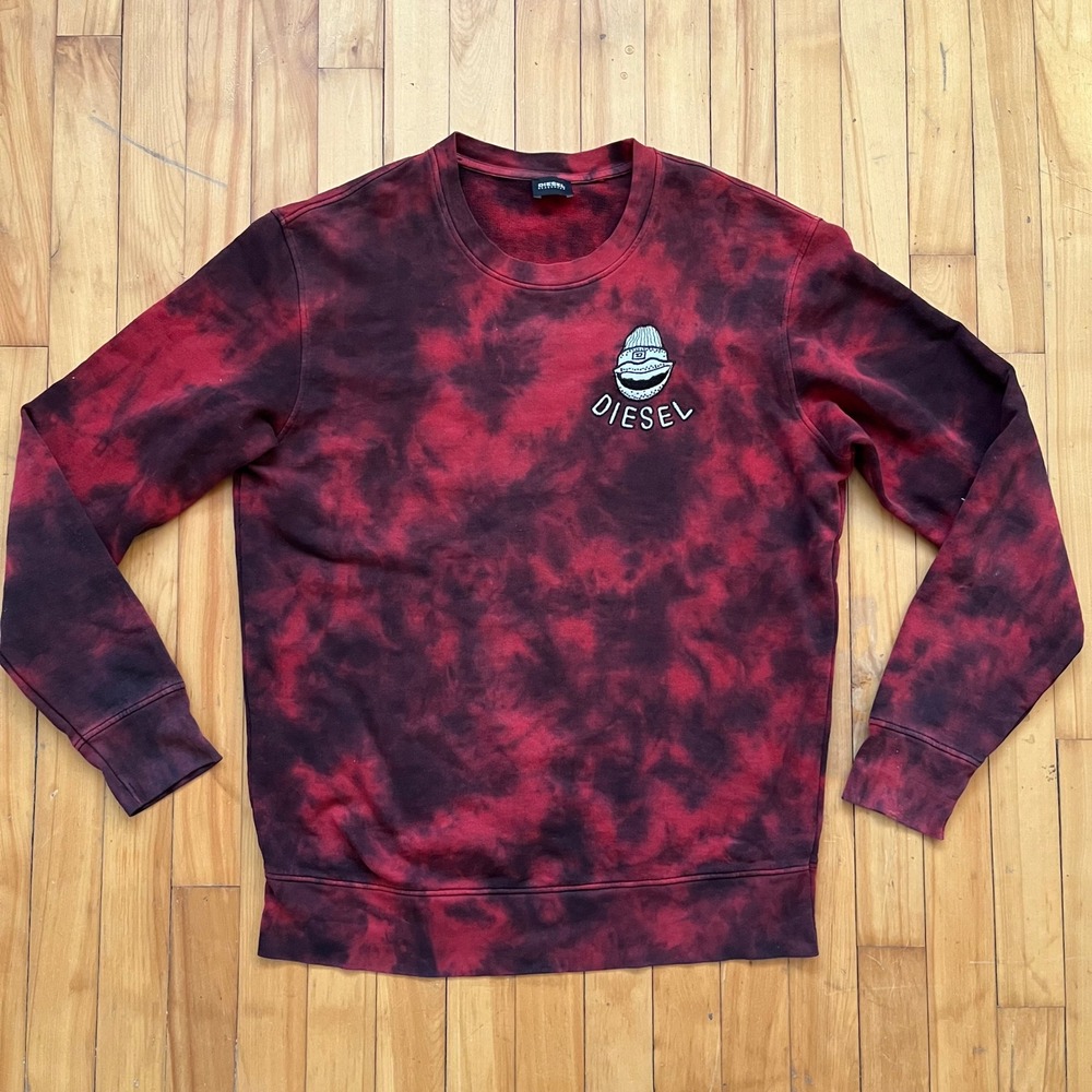 Diesel Tie Dye Crewneck Sweatshirt Let's Party Graphic Cotton Red Black